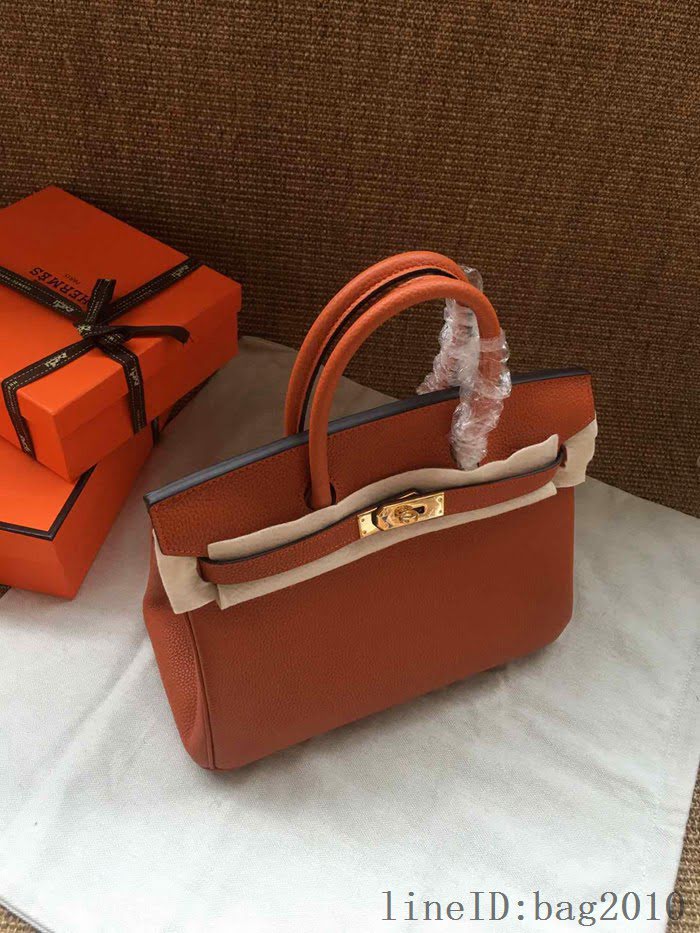 愛馬仕HERMES Birkin 鉑金包 橙色 進口小牛皮 金銀扣 皮質細膩柔軟 時尚女手提包  tdher1133